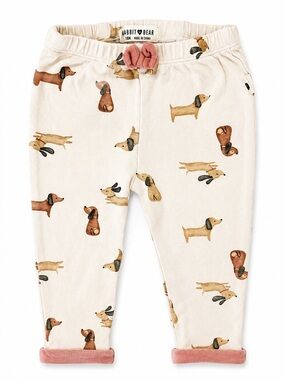 Rabbit + Bear Dachshund Print Baby Leggings - Cream with Brown & Pink Accents